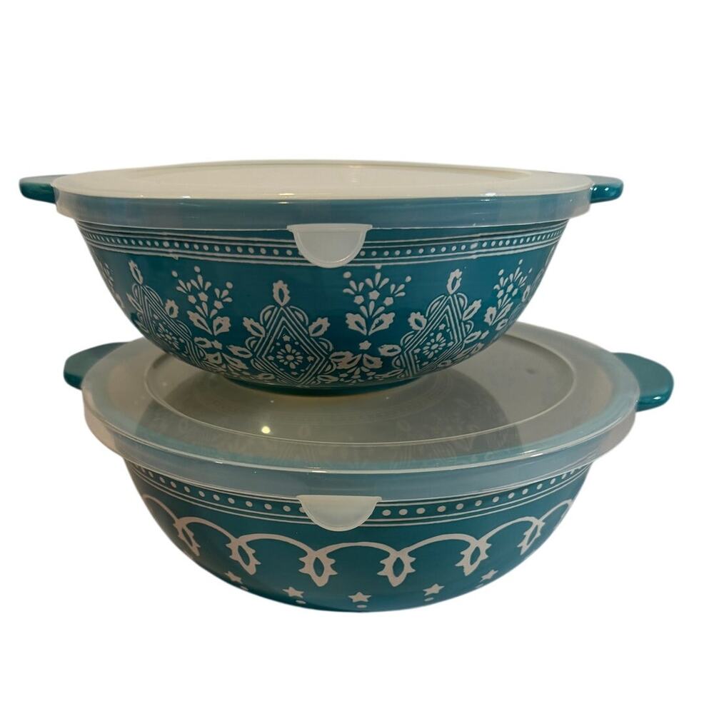 Cooks Essentials Set of 2 ceramic Nesting serving Bowls with lids 2 & 3 qt - Picture 7 of 8